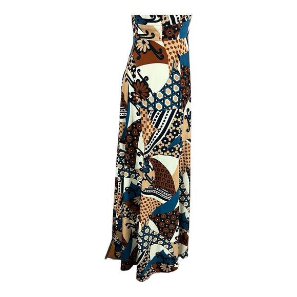 Vintage Neiman Marcus 60s/70s MOD Brown Abstract Maxi Dress Gown w/Wrap Shawl XS - Picture 9 of 13